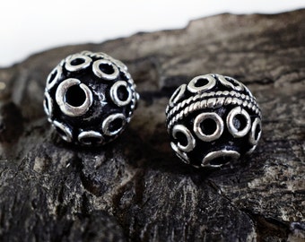 Spacer Beads 12mm, Ethnic Beads, Bali Style Round Ball Beads, Patterned Beads, Antique Silver finish, 5 pieces