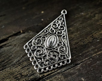 Ethnic Pendant 29x42mm, Triangle Metal Bohemian Pendant, Antique silver finish