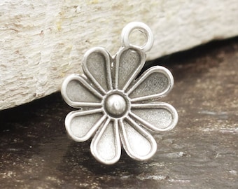 Flower Charms 12mm, Daisy Silver Plated Charms, Natural Drop Pendants, ideal for making earrings, Jewelry Supplies, 3 pieces