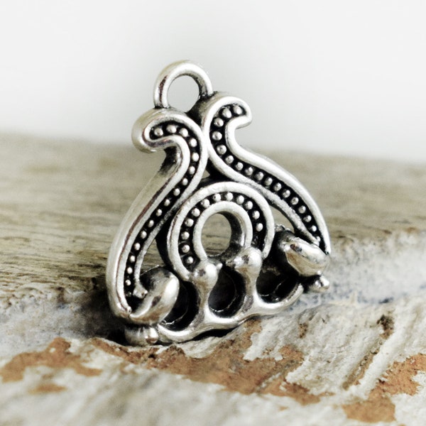 Ethnic Charms, Antique Silver Boho Tribal 17x15mm Charms, Drop Gypsy Style Charms, Tribal Dangle Charms with 3 loops, 2 pieces