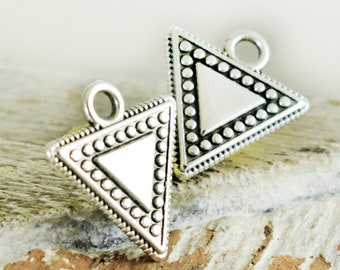 Triangle charms, Antique Silver Drop Charms 15x14mm, Dangle Pendants, Pyramid Charms, 2 pieces