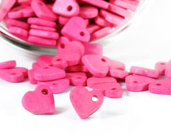 Pink Tiny Ceramic Heart Charms, Ceramic Love Heart Beads 11mm, Rose Heart Valentine Charms, Jewellery Supplies, 20 piece