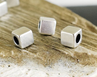 Cube Spacer Beads, 5mm Square Beads, Antique Silver Spacer Beads, DIY Beads for Jewelry Making, 10 pieces