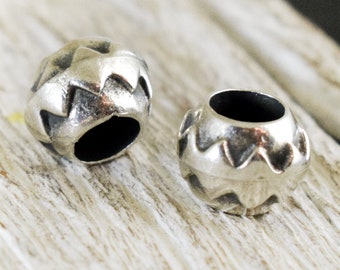 Spacer Tube Beads 7x10mm, Antique Silver Boho Style Beads, Silver plated Rondelle Metal Beads with 4.5mm hole, Jewelry Supplies, 5 pcs