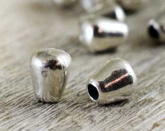 Antique Silver End Caps, 6x7mm Silver Plated cord ends, for 2mm Round Cord, Stopper End Cap, Cord Terminators, 8 pieces