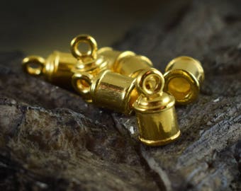 Gold tone End Caps, Cord Ends 11x6mm for Cord up to 3 mm, 6 pieces