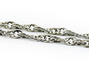Rhodium plated Steel Rope Chain, 7mm Chain, Braided Twisted Steel chain, Fashion Rope Chain, 1 meter