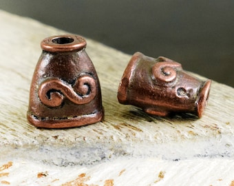 Antique Copper Bead Caps, Cone Metal Bead Caps 10x12x7mm, End Caps Connectors, Jewelry Supplies, 4 pieces