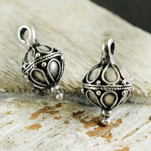 2 Drop Beads, Antique Silver Ball 20x11mm, Bali Style Dangle Pendants Charms image 1