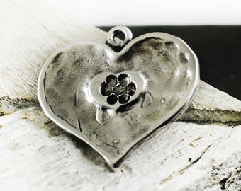 Pendentif antique de coeur d’argent, pendentif d’amour 34x37mm, pendentif en métal de coeur, grand charme de Valentine, pendentif pour la fabrication de bijoux