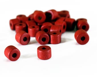 Red Ceramic Tube Beads 9x7mm, Spacer beads, Washer Ceramic Beads, Round Slider Beads, 15 pieces