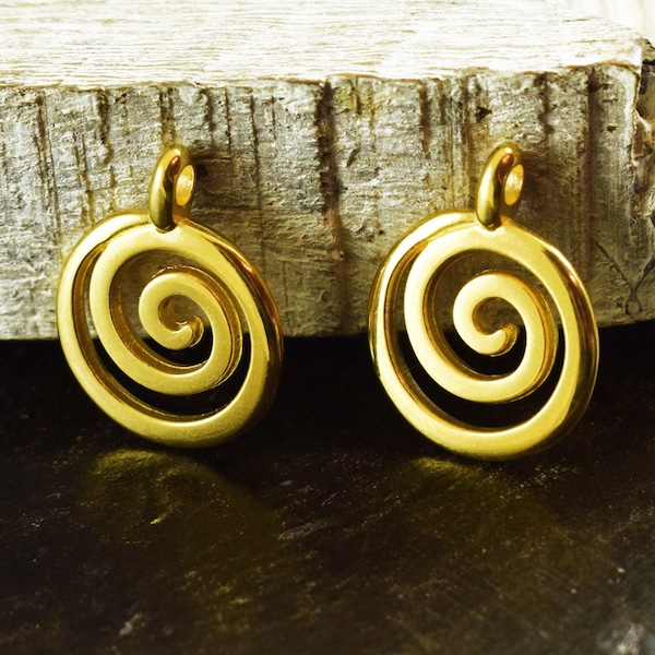 Circle of life Pendant, 22x18mm Spiral Pendant Charm, Swirl Ethnic Tribal Charms, Gold plated, Metal Casting, 2 pieces