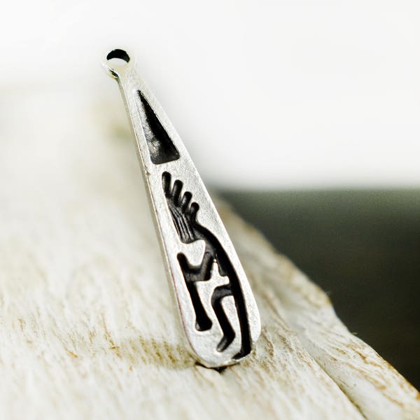 Kokopelli Pendant, Antique Silver Fertility Charm Symbol, Long Teardrops Curve Native American charm, Deity pendant, Flute Player, 2 pcs