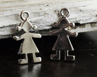 Girl Charms 15x27mm, Antique Silver Large Doll Pendants Charms, Double Sided, DIY Charms, Jewelry Supplies, 6 pieces