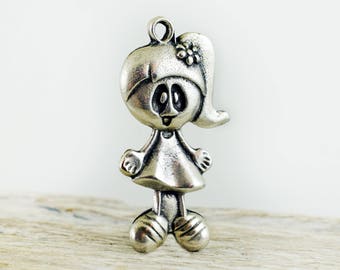 Antique Silver Girl Pendant Charm 20x37 mm, Girl Charm, Pendant for Jewelry Making, DIY Pendant