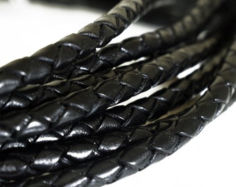 Black Round Braided Leather Cord 5mm, Black Twist Leather Cord, Necklace Bracelet cord, Jewelry Supplies, 10 inches  (25.4cm) Lengths