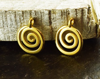 Circle of life Pendant, 22x18mm Spiral Pendant Charm, Swirl Ethnic Tribal Charms, Gold plated, Metal Casting, 2 pieces