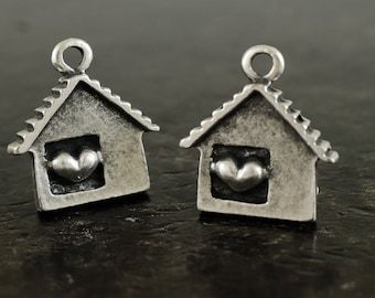 House charm, Antique Silver house Heart pendant 21x28mm, Love Heart Sweet Home, Home Charm, 1 piece