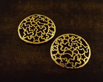 Gold Plated Brass Filigree Pendant 37mm 1 piece Stars and Flowers Pendant Charm Jewelry Supply