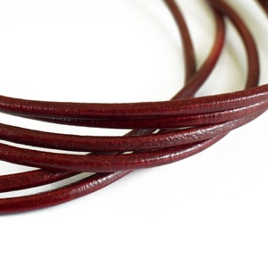 Red Leather Cord 4mm, Dark Red Greek Leather Cord, Necklace Cord, Jewelry Supplies, 1 meter image 2