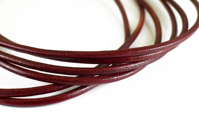 Red Leather Cord 4mm, Dark Red Greek Leather Cord, Necklace Cord, Jewelry Supplies, 1 meter image 2