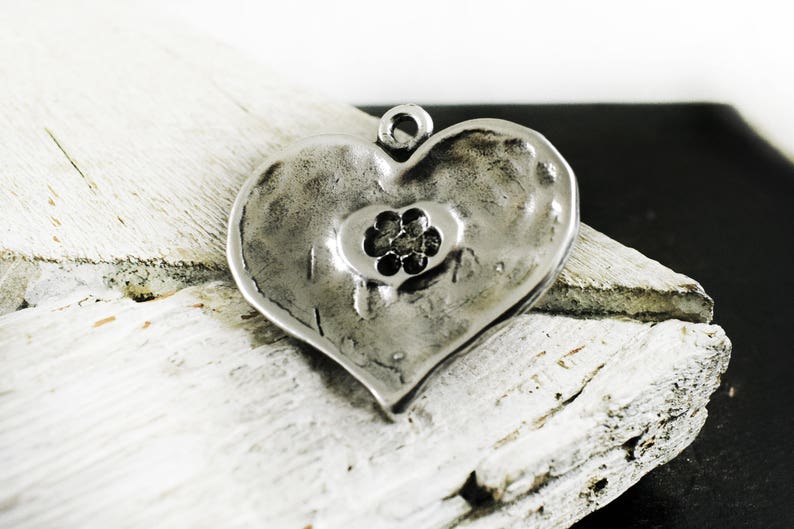 Antique Silver Heart Pendant, Love Pendant 34x37mm, Metal Heart Pendant, Valentine Large Charm, Pendant for Jewelry Making image 1