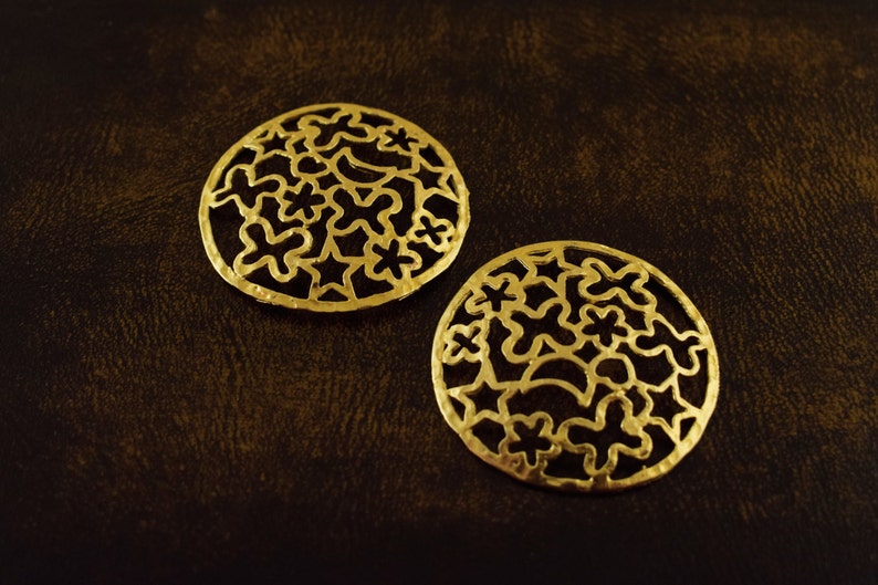 Gold Plated Brass Filigree Pendant 37mm 1 piece Stars and Flowers Pendant Charm Jewelry Supply