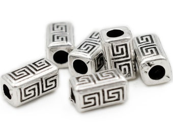 Meander Tube Spacer Beads, 10x7mm Rectangle Beads, Antique Silver Spacer Beads, Hole 3mm, DIY Beads for Jewelry Making, 4 pieces