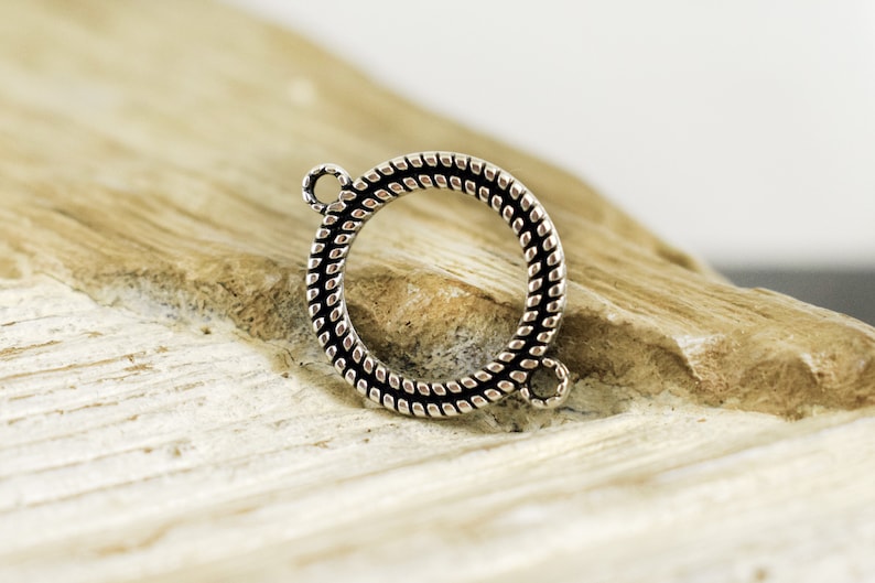 Circle Connector Bracelet Charms Antique Silver Round Connector 16mm for Macrame 4pcs Earrings Geometric Double Sided for Necklace