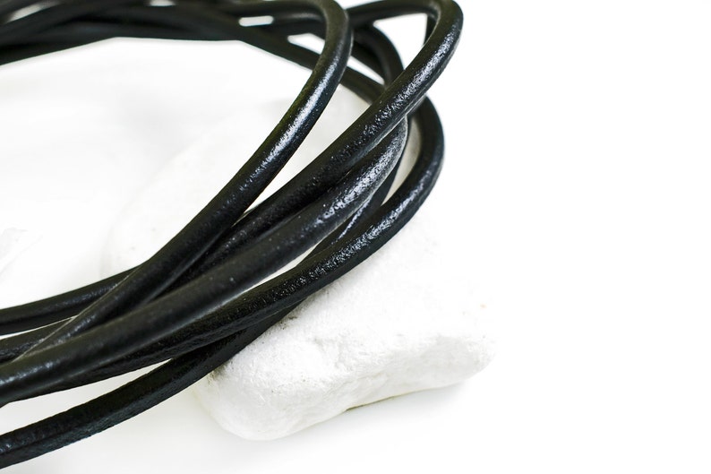 Leather Cord 5mm, Black Greek Leather Cord, Necklace Cord, Jewelry Supplies, 1meter image 1