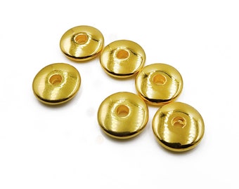 Rondelle Spacer Beads 10mm, Gold Plated Washer Disc Drop beads, Thick Spacer Metal Beads, Cornflake Beads, Hole 2mm, 4 pieces