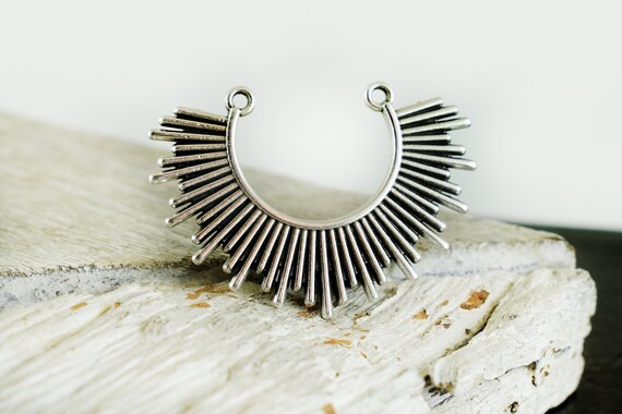 Sun Pendant 41x27mm Antique Silver Rays Charm Celestial - Etsy