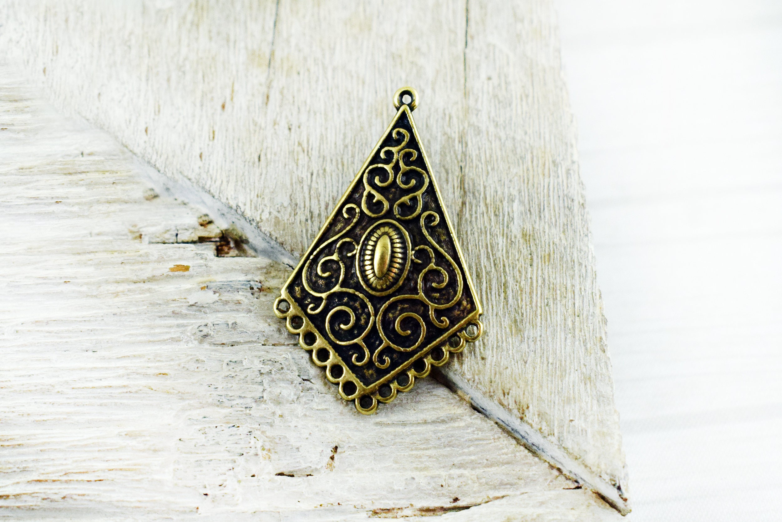Antique Bronze Ethnic Pendant Triangle 29x42mm Metal Bohemian Etsy