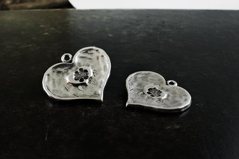 Antique Silver Heart Pendant, Love Pendant 34x37mm, Metal Heart Pendant, Valentine Large Charm, Pendant for Jewelry Making image 8