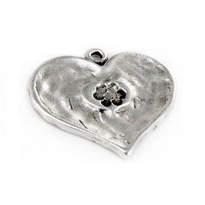 Antique Silver Heart Pendant, Love Pendant 34x37mm, Metal Heart Pendant, Valentine Large Charm, Pendant for Jewelry Making image 4