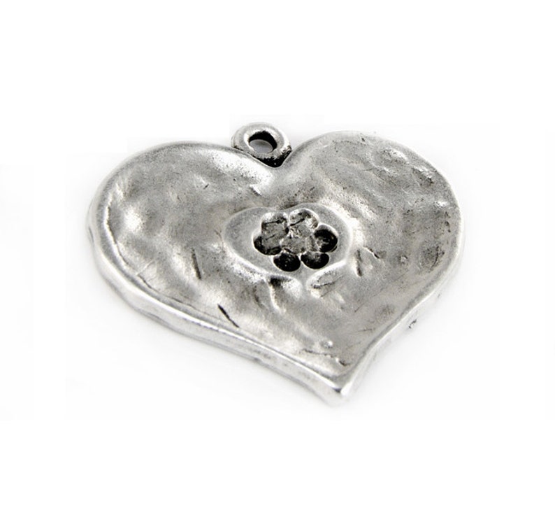 Antique Silver Heart Pendant, Love Pendant 34x37mm, Metal Heart Pendant, Valentine Large Charm, Pendant for Jewelry Making image 4