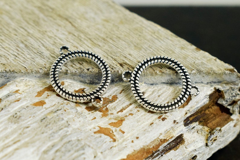 Circle Connector Bracelet Charms Antique Silver Round Connector 16mm for Macrame 4pcs Earrings Geometric Double Sided for Necklace
