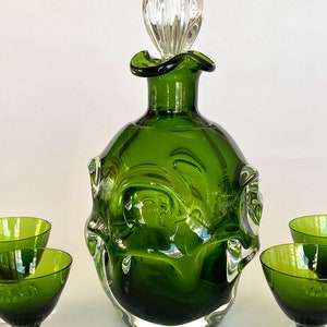 Vintage Aseda Bo Borgstrom Green Glass Decanter and Cordials Set Sweden image 1