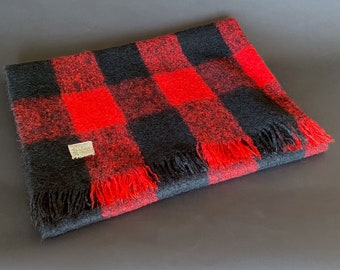 Vintage Scotch House Wool Mohair Red Black Plaid Blanket Throw