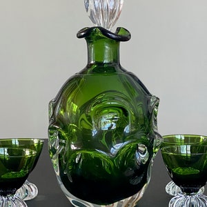 Vintage Aseda Bo Borgstrom Green Glass Decanter and Cordials Set Sweden image 3