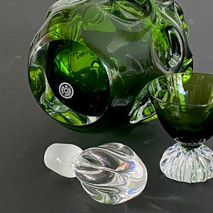 Vintage Aseda Bo Borgstrom Green Glass Decanter and Cordials Set Sweden image 4
