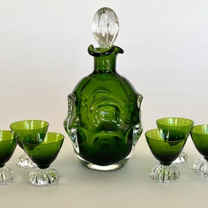 Vintage Aseda Bo Borgstrom Green Glass Decanter and Cordials Set Sweden image 6