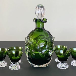 Vintage Aseda Bo Borgstrom Green Glass Decanter and Cordials Set Sweden image 2