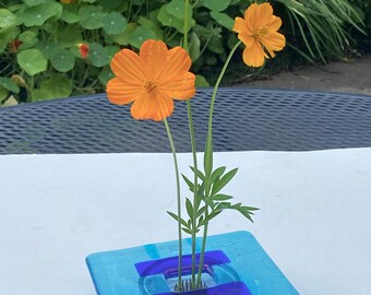 Rana de flores de cristal azul de Hal Wohlborg, estilo Higgins, arte en vidrio