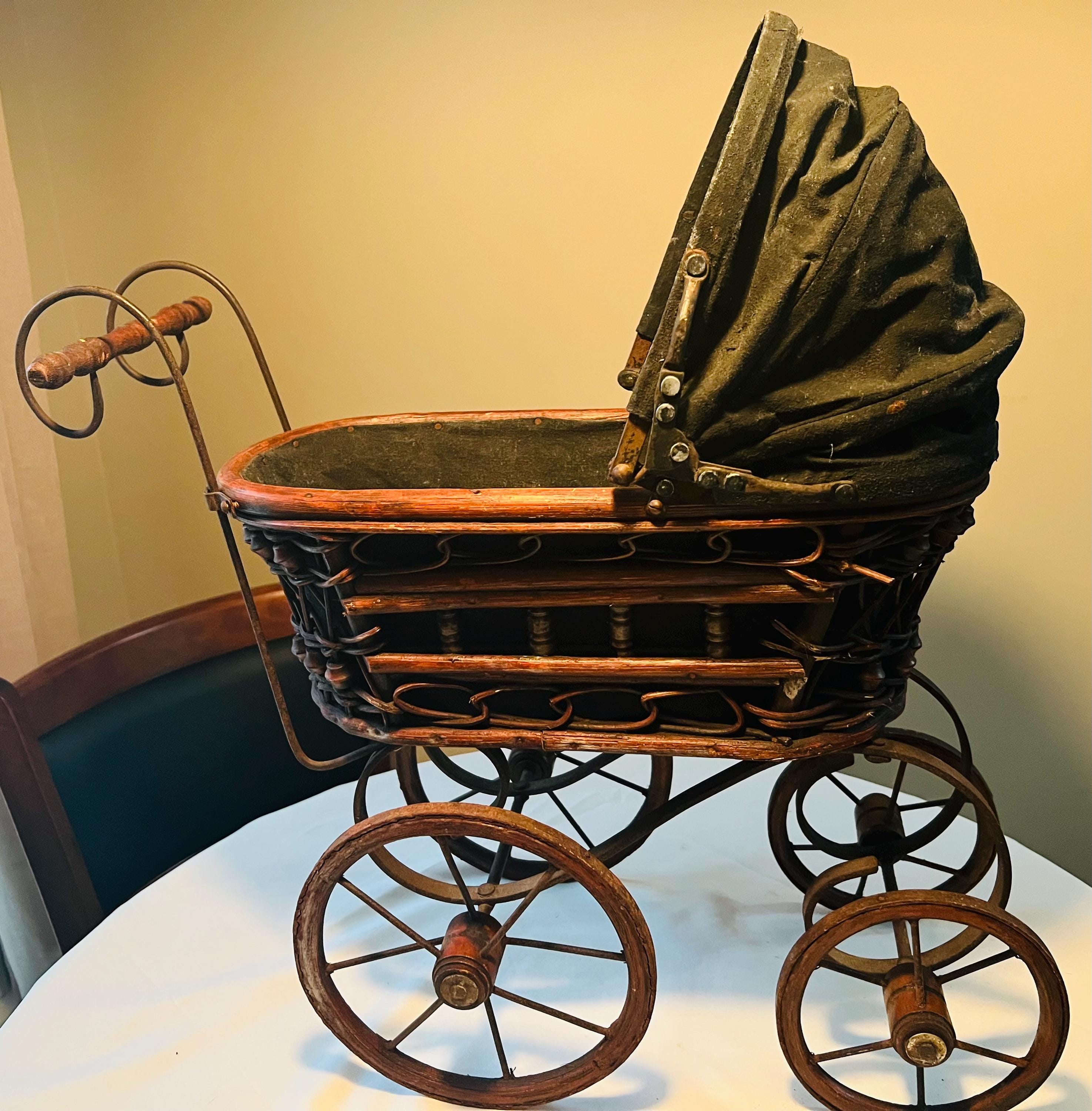Vintage Antique Victorian Baby Doll Carriage Stroller Buggy Wicker