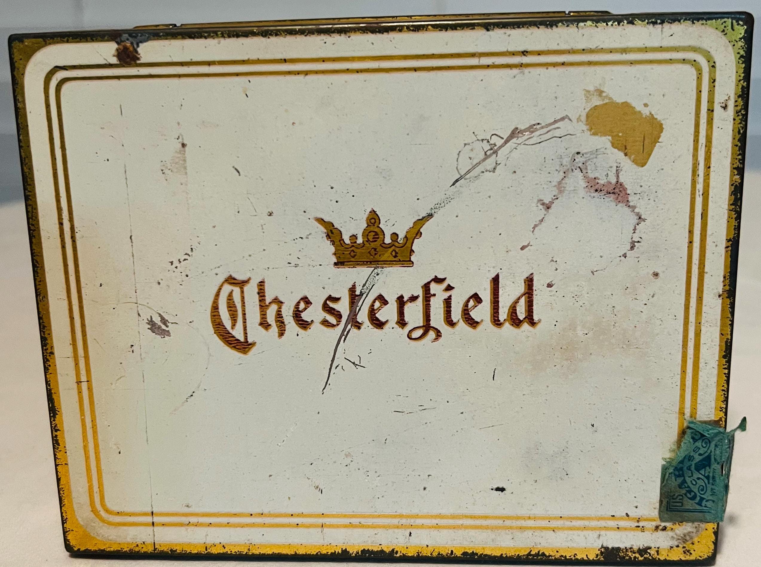 Vintage Chesterfield Cigarettes Tin Container Tobacco Collectible  Advertising Display Decor