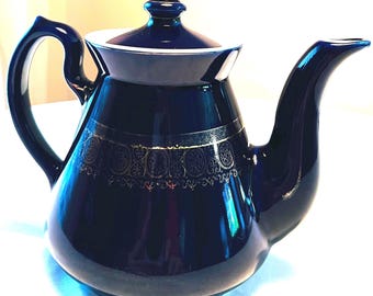 Vintage Hall China Cobalt Blue 6-cup Ribbed Teapot W/ Pedestal - Etsy