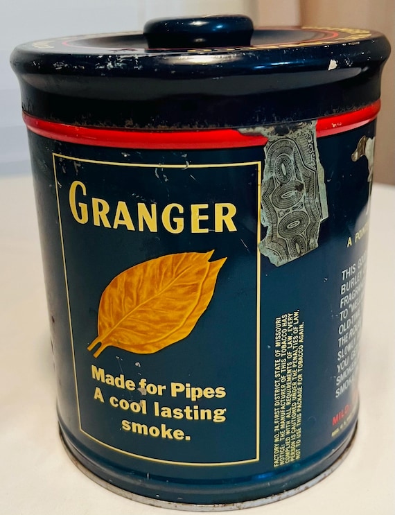 Granger Pipe Tobacco Rough Cut Vintage Advertising Knob Top Canister Tin