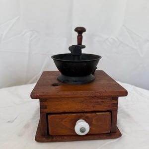 Vintage Coffee Grinder Cast Iron and Wood with Porcelain Knob Working Condition