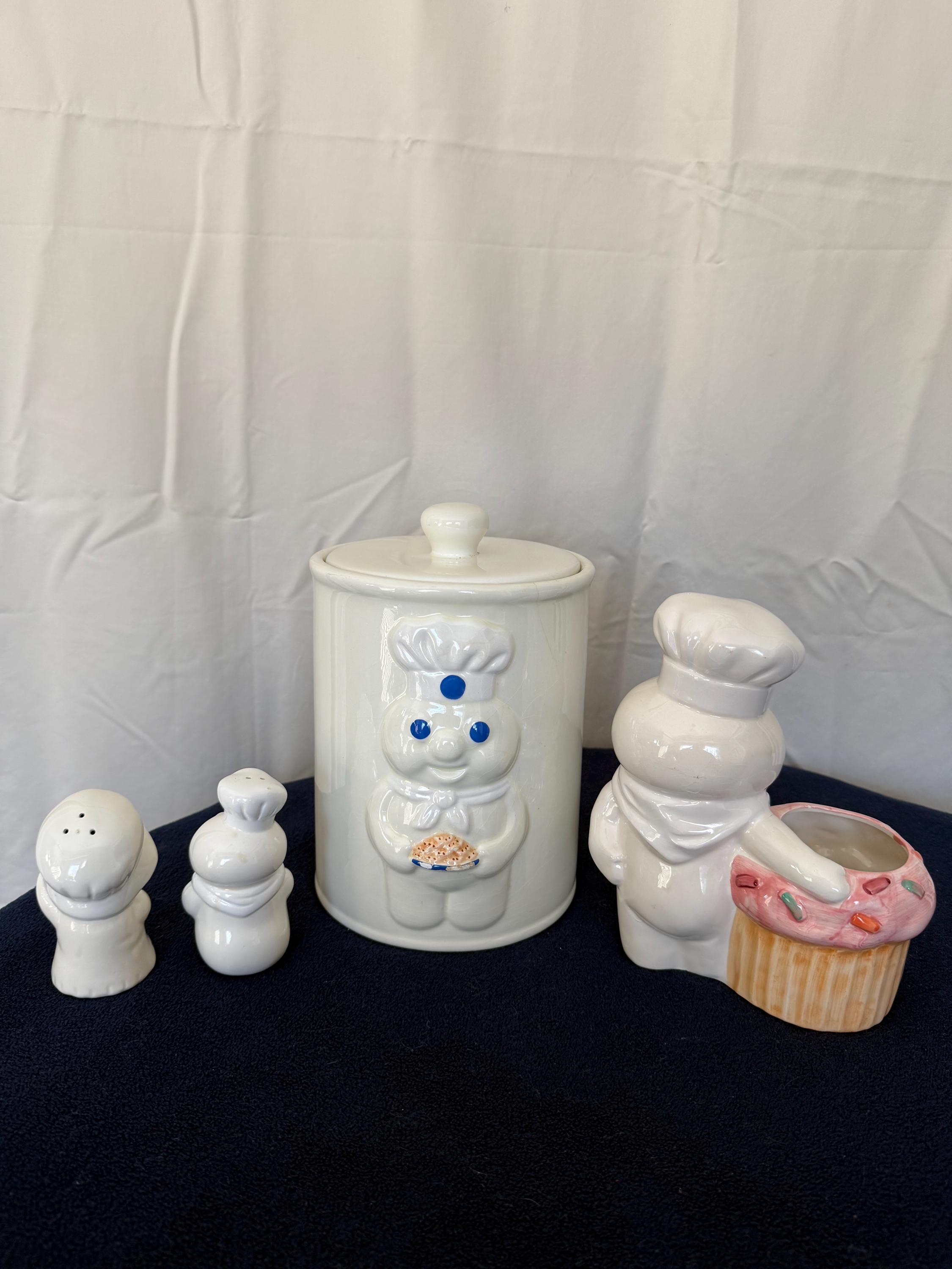 Pillsbury Doughboy Cookie Jar With Salt Pepper Shakers, Cupcake